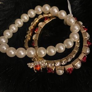 Thalia Sodi Pearl and Gold Bracelet Set with Red Accents